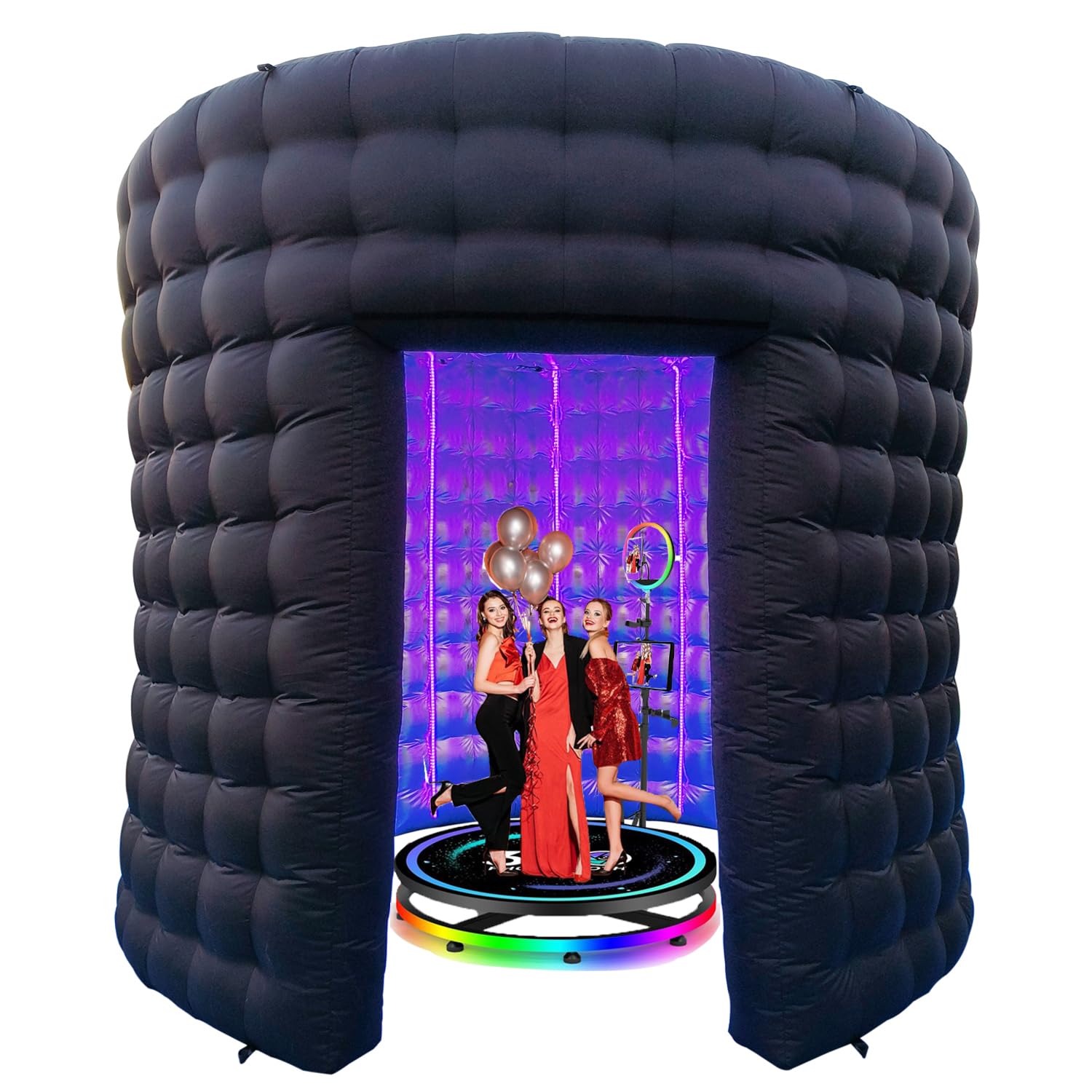 SAYOK 10ft Diameter Round Inflatable LED 360 Photo Booth Enclosure Photobooth Tent with LED Light & Blower Inflatable 360 Photo Booth Backdrop for Wedding/Party/Birthday/Exhibition, 3 Doors